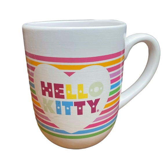 Sanrio Winking Hello Kitty Mug Stripes Multi Color 2013 Cute Coffee‎ Tea 16oz - Picture 3 of 6